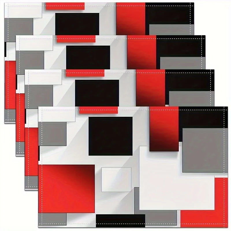 1pc Geometric Placemats, Abstract Modern Art Placemats For Dining Table, Red White Black Blocks Fabric Decoration Room Decor