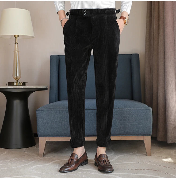 Nuevo pantalón informal de cintura alta de felpilla napolitana de lujo ligero para hombres, pantalón de vestir para hombres de ajuste delgado con sensación premium, pantalón