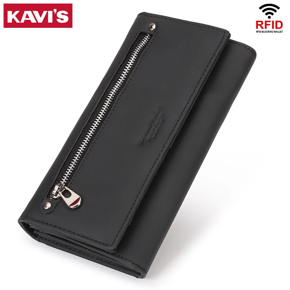 Portefeuille de luxe pour femme, en cuir véritable, avec emplacements pour cartes RFID, porte-monnaie multifonction