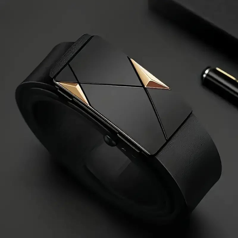 Elegante cinturón de piel sintética para hombre - Cinturones de moda para la vida diaria, ocio, fiesta, festival, trabajo y negocios, con hebilla automática