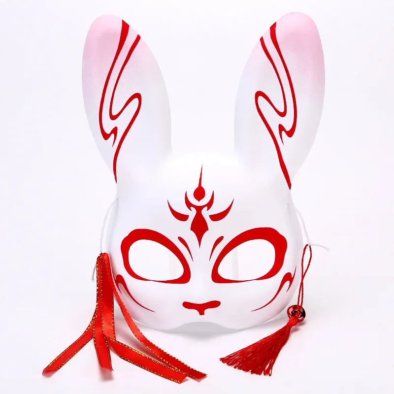 Máscara de conejo de estilo japonés, máscaras de media cara, zorros, conejo, accesorios de cosplay, máscaras de fiesta de disfraces de Halloween, máscara de anime para mujeres y hombres