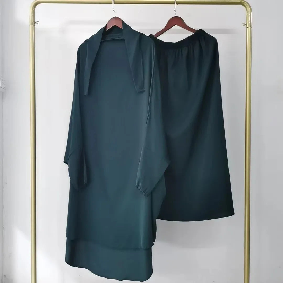 Conjuntos de falda de 2 piezas para mujer musulmana Eid, atuendos modestos, tops con capucha, faldas largas, conjunto Ramadán Marruecos Dubái Traje islámico