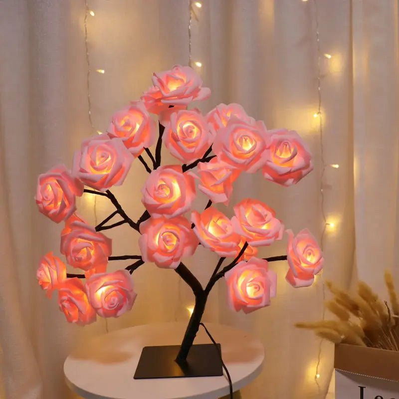 Guirlande lumineuse à 24 LED en forme de feuille d'érable, lampe de table en forme d'arbre à fleurs, veilleuse rose, cadeau pour mariage, fête, automne, Halloween, décoration