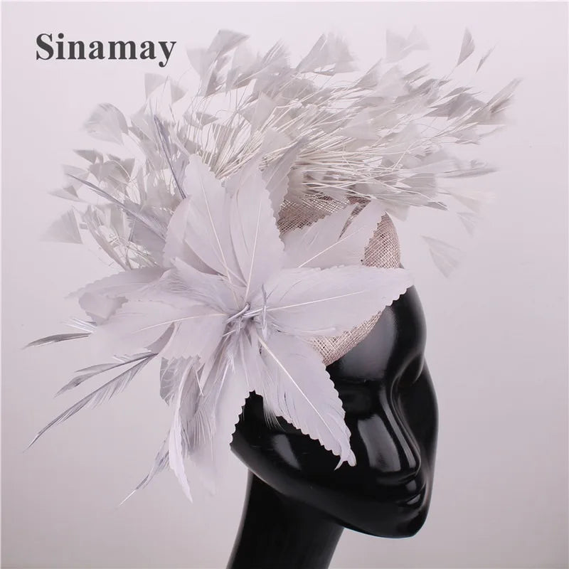 Fashion Feathers Hats Sinamay Fascinators Chapeau Elegant Women Hair Fedora Accessory Ladies Party Tea Race Headwear With Clips