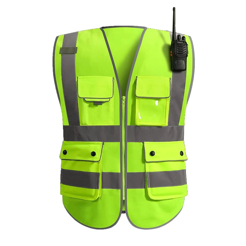 Chaleco de seguridad para hombre, chaleco de construcción, ropa de trabajo con múltiples bolsillos y cremallera