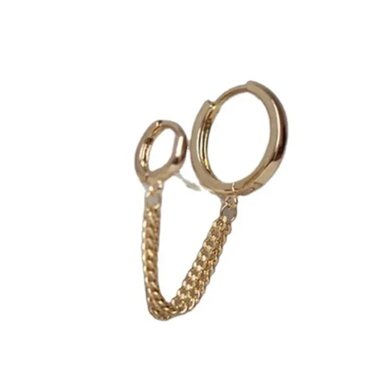 1 pendiente de aro de acero inoxidable con cadena de doble orificio para mujer, accesorios de joyería para la oreja, regalo al por mayor 귀걸이 Aretes