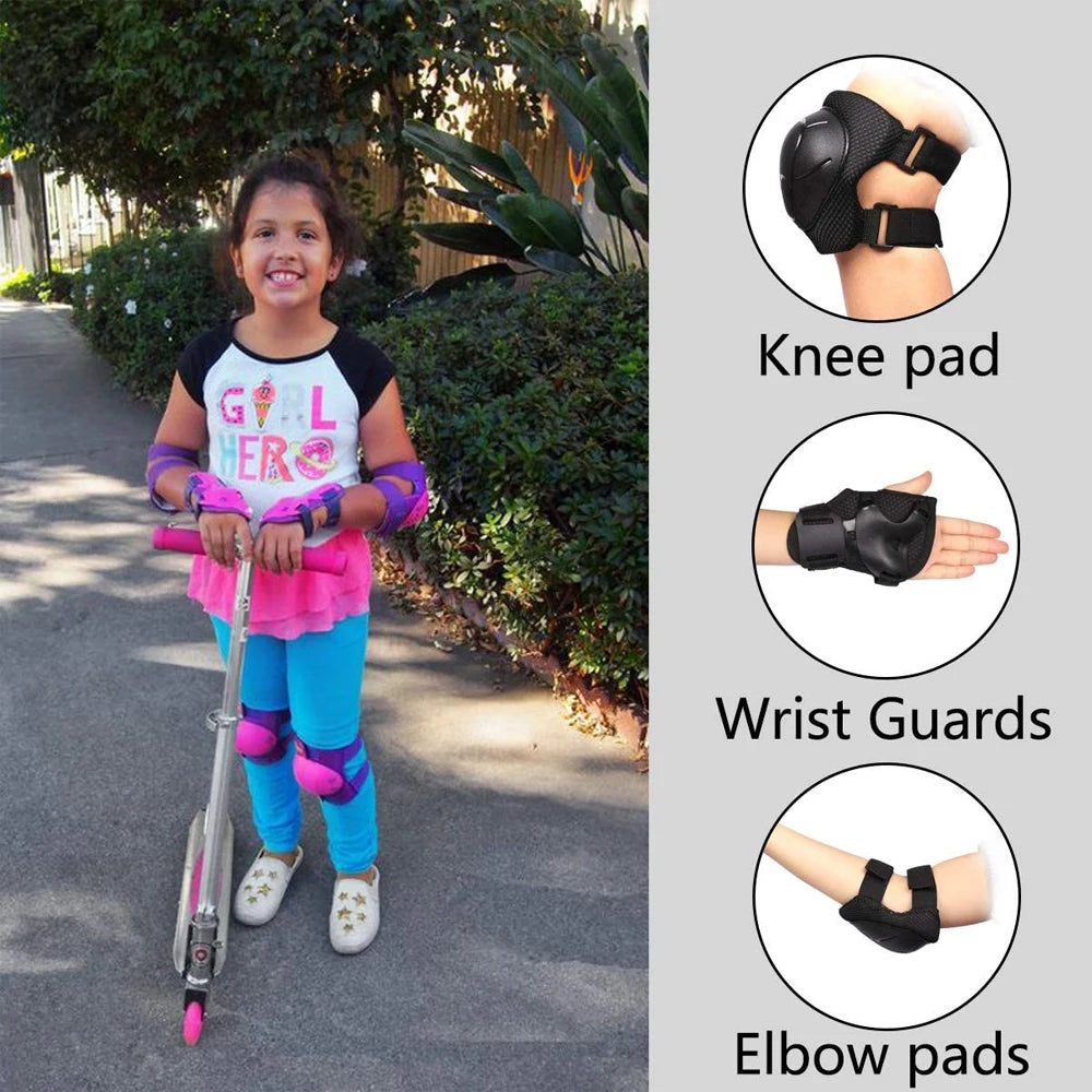 Juego de 6 piezas de equipo de protección infantil, rodilleras para niños pequeños de 3 a 14 años, rodilleras y coderas con protectores de muñeca 3 en 1 para patinaje y ciclismo