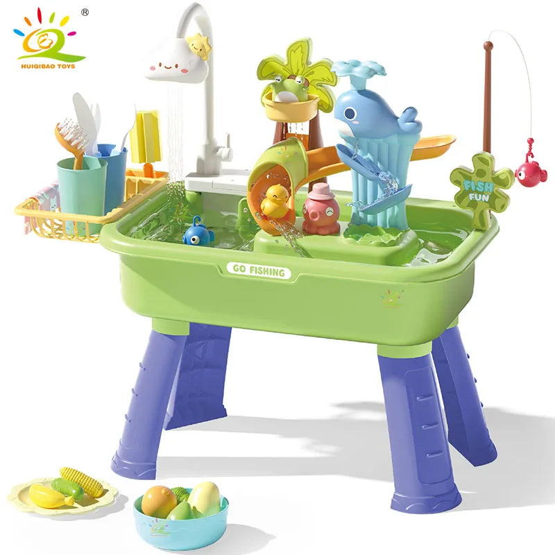 Juguetes de cocina eléctricos para niños, diversión con agua, lavabo, pesca, lavado de platos, juego de rol para el hogar, juguetes de educación temprana para bebés