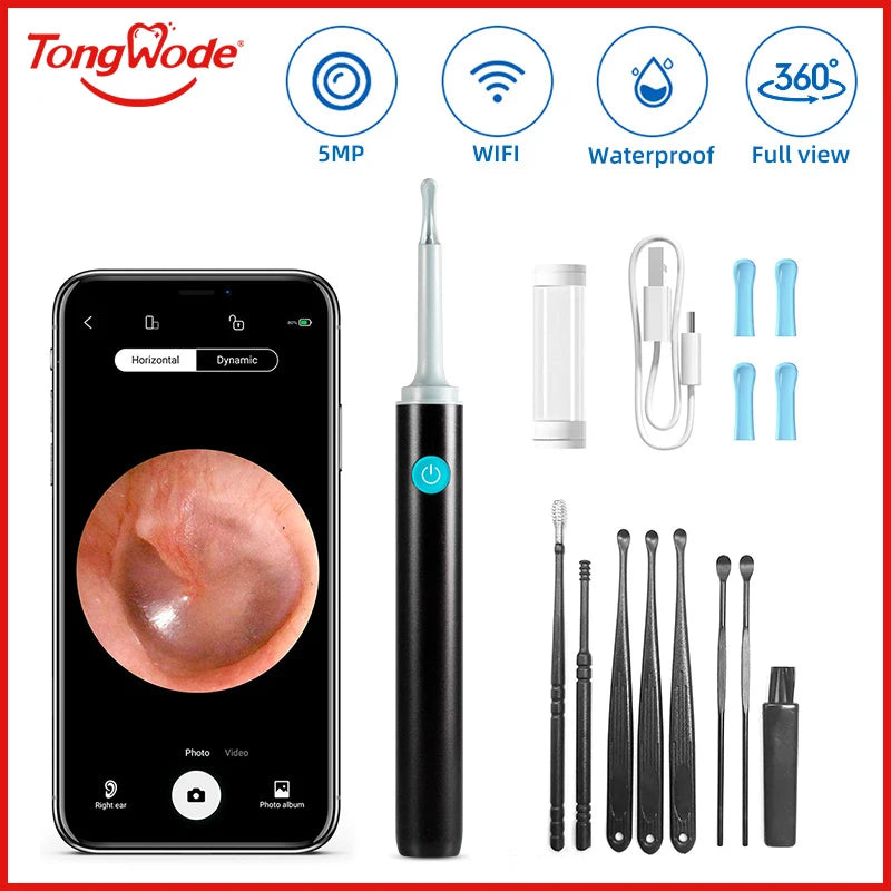 Cámara Endoscópica Visual Inalámbrica para Oídos Herramientas de Limpieza de Oídos Cuchara de Silicona Segura para Oídos Cámara de 5MP Removedor de Cerumen Otoscopio Luminoso