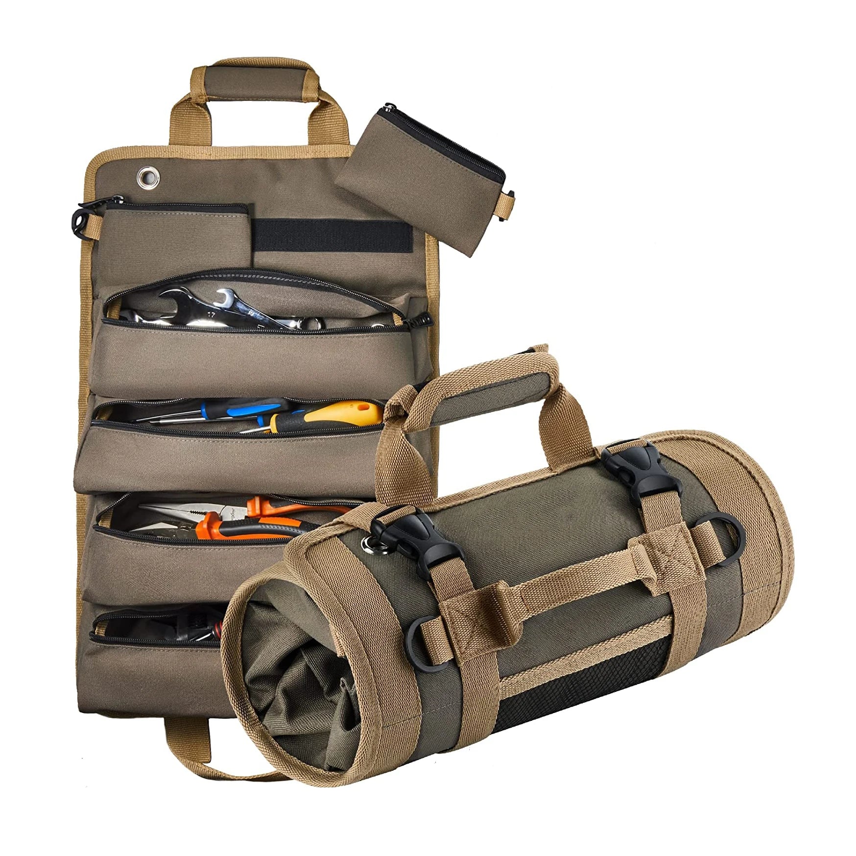Sac à outils multi-usages, sac de rangement portable professionnel à poches multiples, sac de rangement étanche roulé, pinces, clés