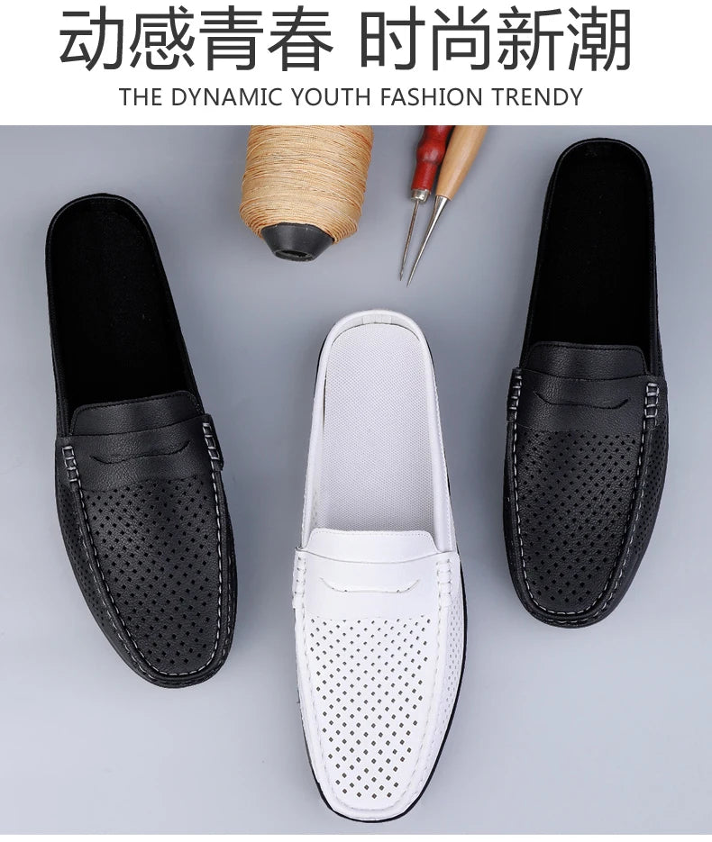 Zapatos de hombre cuatro estaciones nuevos zapatos de cuero de moda ahuecados suela blanda transpirables antideslizantes ligeros de talla grande informales