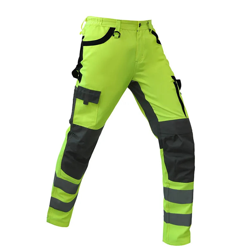 Trajes de trabajo de alta visibilidad amarillos para el invierno, conjunto de chaqueta impermeable de alta visibilidad 3 en 1 con forro y pantalones de trabajo para hombre