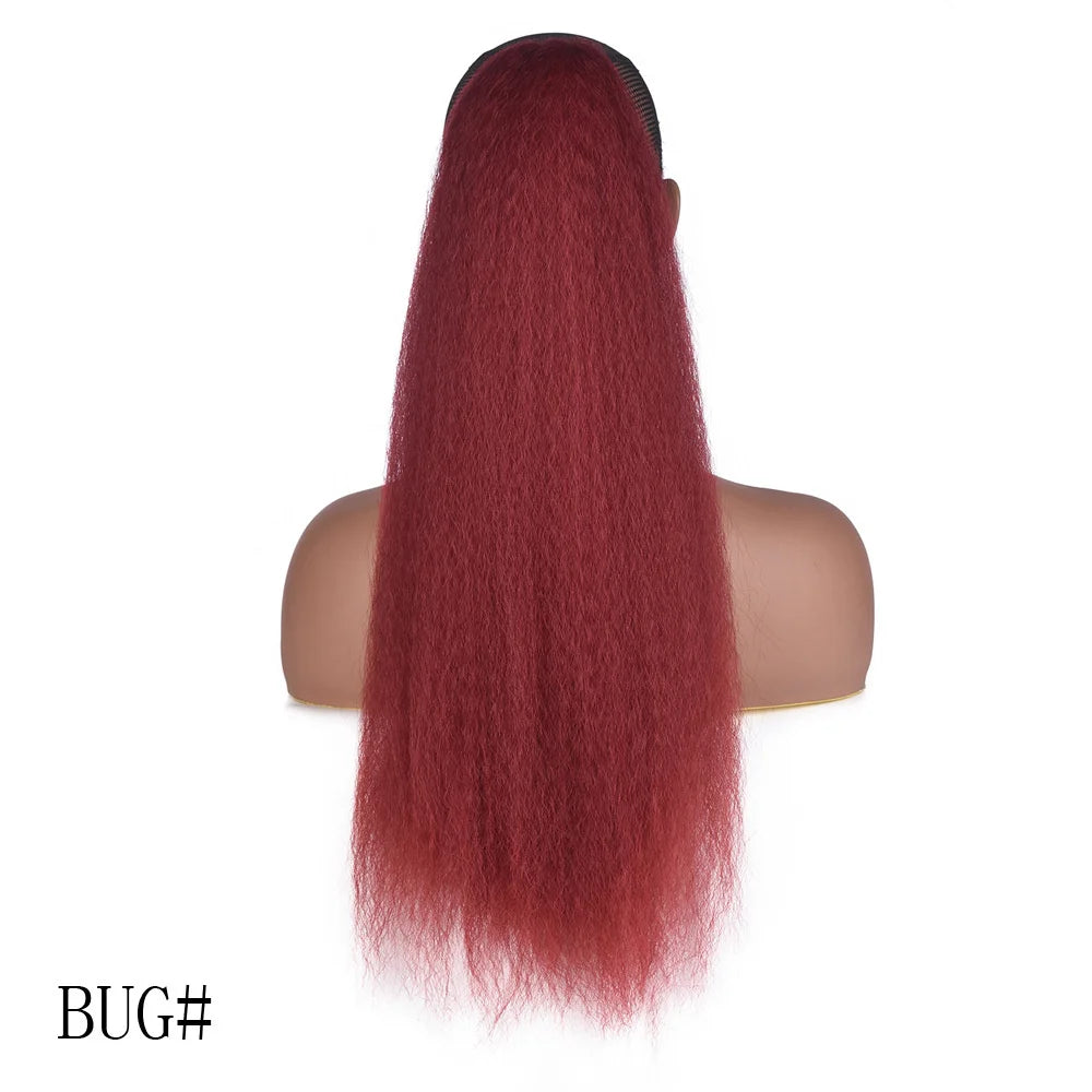 Extension de cheveux synthétique en queue de cheval à cordon, texture bouclée africaine yaky, 22 pouces