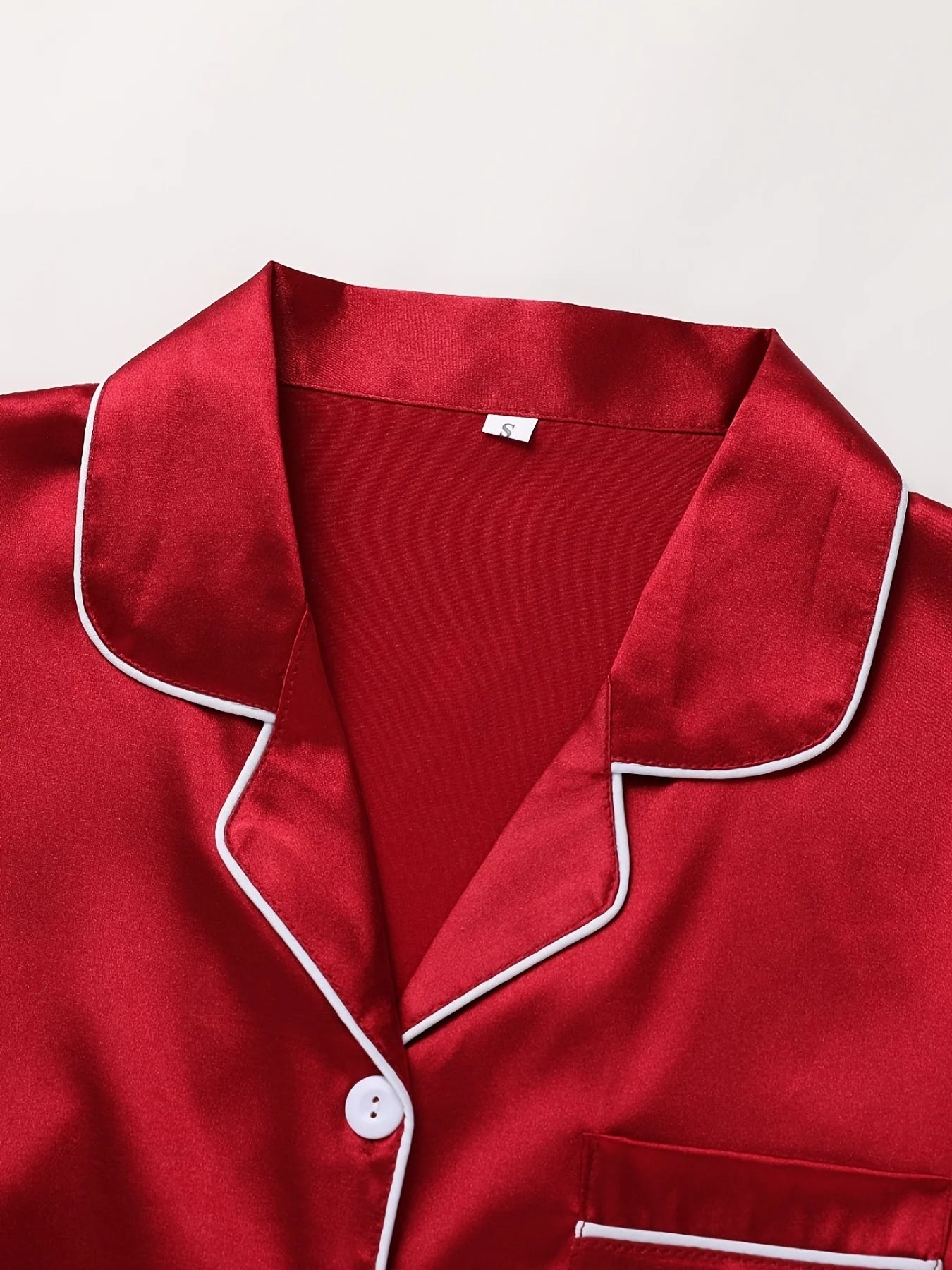 Conjunto de pijama liso de manga larga con botones y cuello tipo solapa, top y pantalones, conjunto de ropa de dormir y de estar para mujer