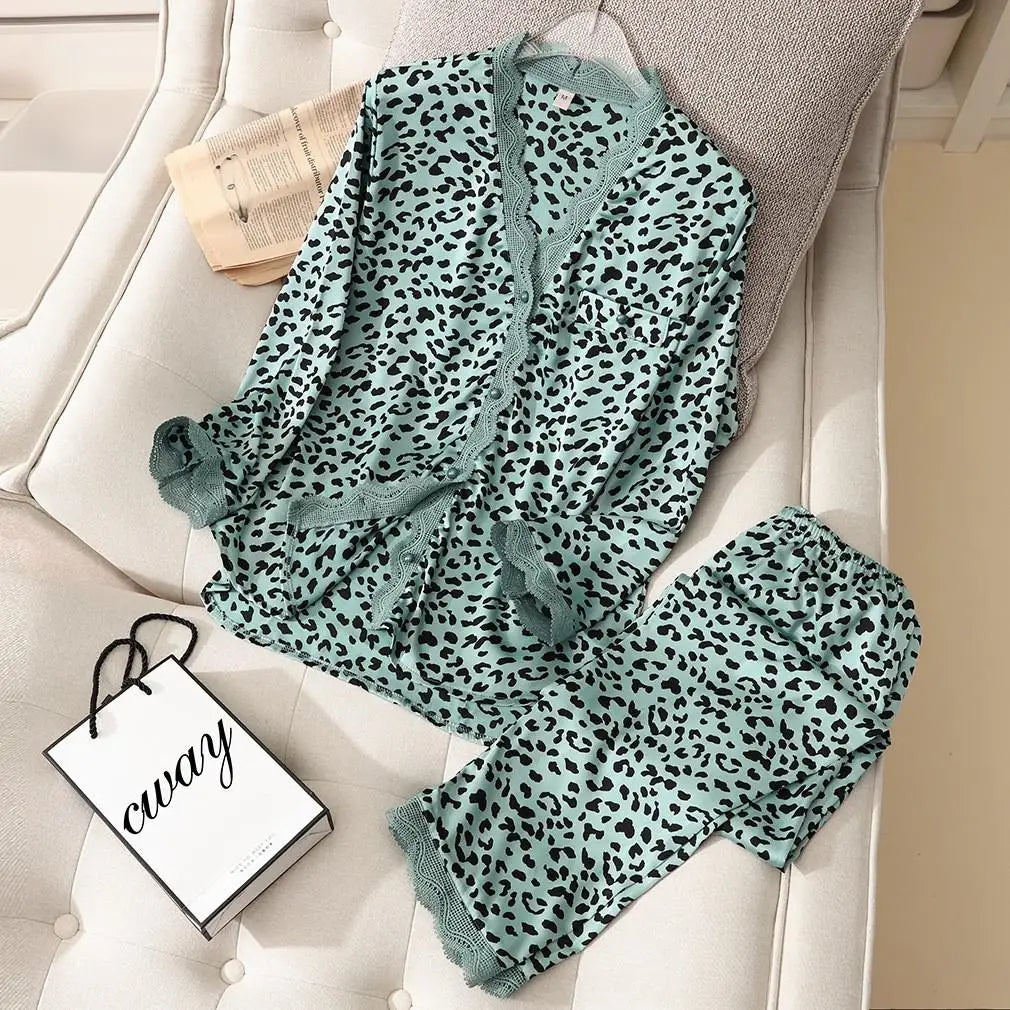 Conjunto de pijama de satén sedoso para mujer, manga larga, ropa de dormir casual, loungewear, rayón, 2 piezas para el hogar
