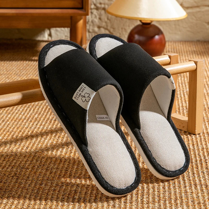 Pantuflas de hombre, antideslizantes de suela blanda para interior, para primavera y verano, de lino para todo el año, cómodas para el hogar