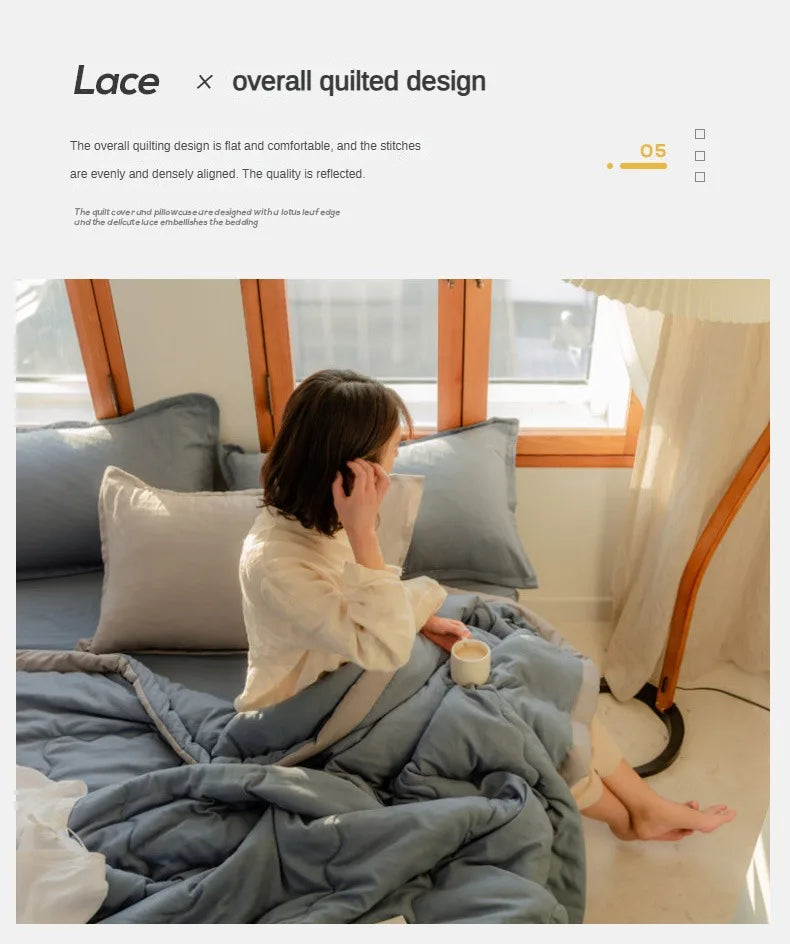 Nouvelle couette d'été matelassée en coton polyester japonais douce pour la peau, lavable, légère, style luxueux, couleur unie, légère