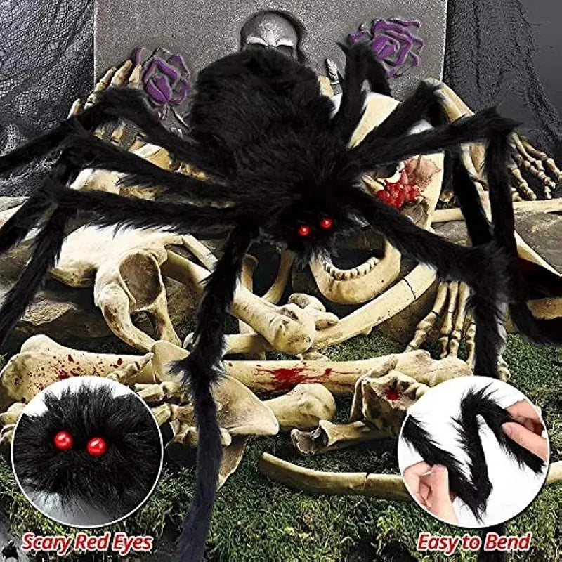 Araña Grande de Peluche de Halloween, Decoración de Halloween de Terror, Accesorio de Fiesta, Decoración Gigante de Araña para Exteriores de 30-200cm, Broma de Cámara, Araña Negra