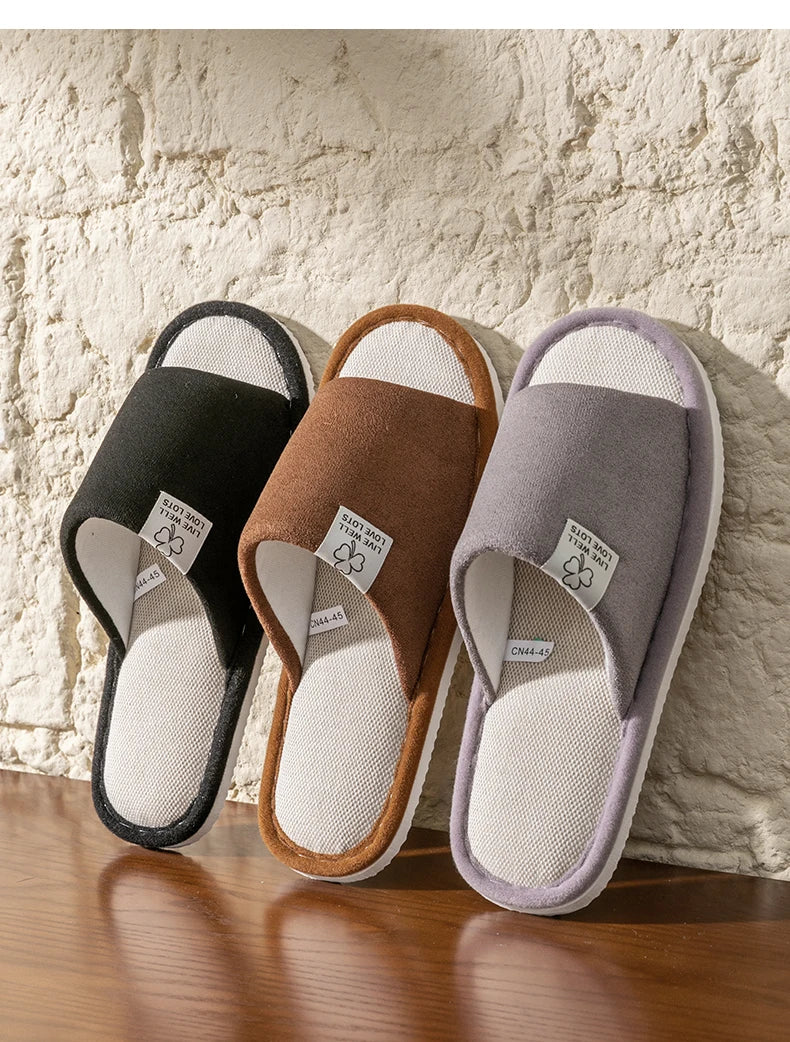 Pantuflas de hombre, antideslizantes de suela blanda para interior, para primavera y verano, de lino para todo el año, cómodas para el hogar