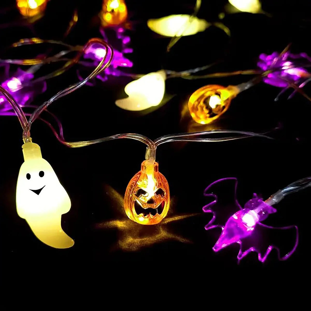 Halloween LED light string ghost bat pumpkin three in one light string holiday decoration colorful lights full of atmosphere