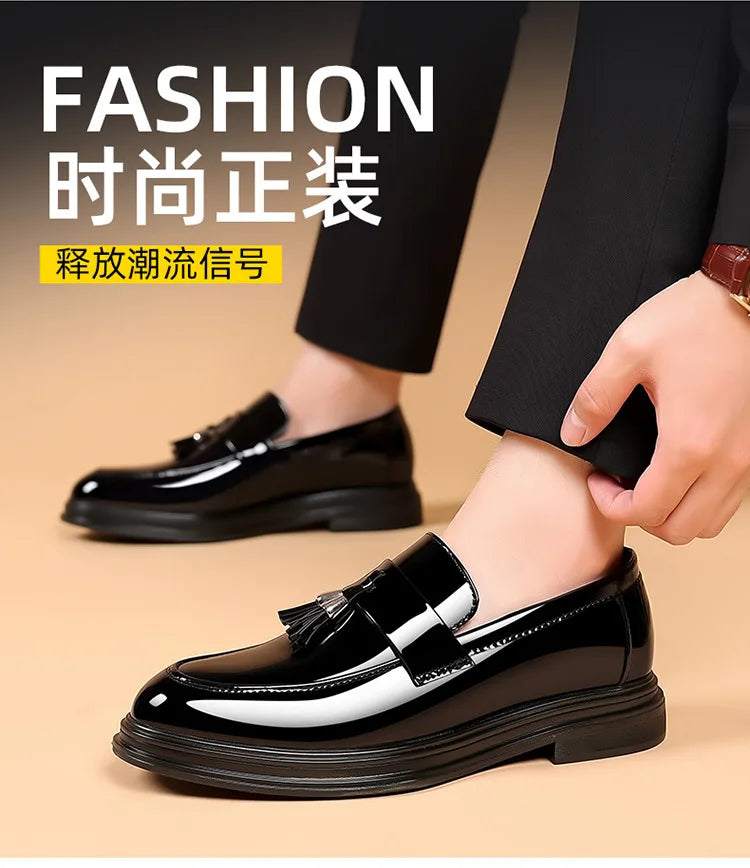 Zapatos de cuero para hombre, otoño, negocios, formal, tallas grandes, zapatos de vestir para hombre, zapatos casuales de suela blanda, zapatos negros para novio de boda para hombre