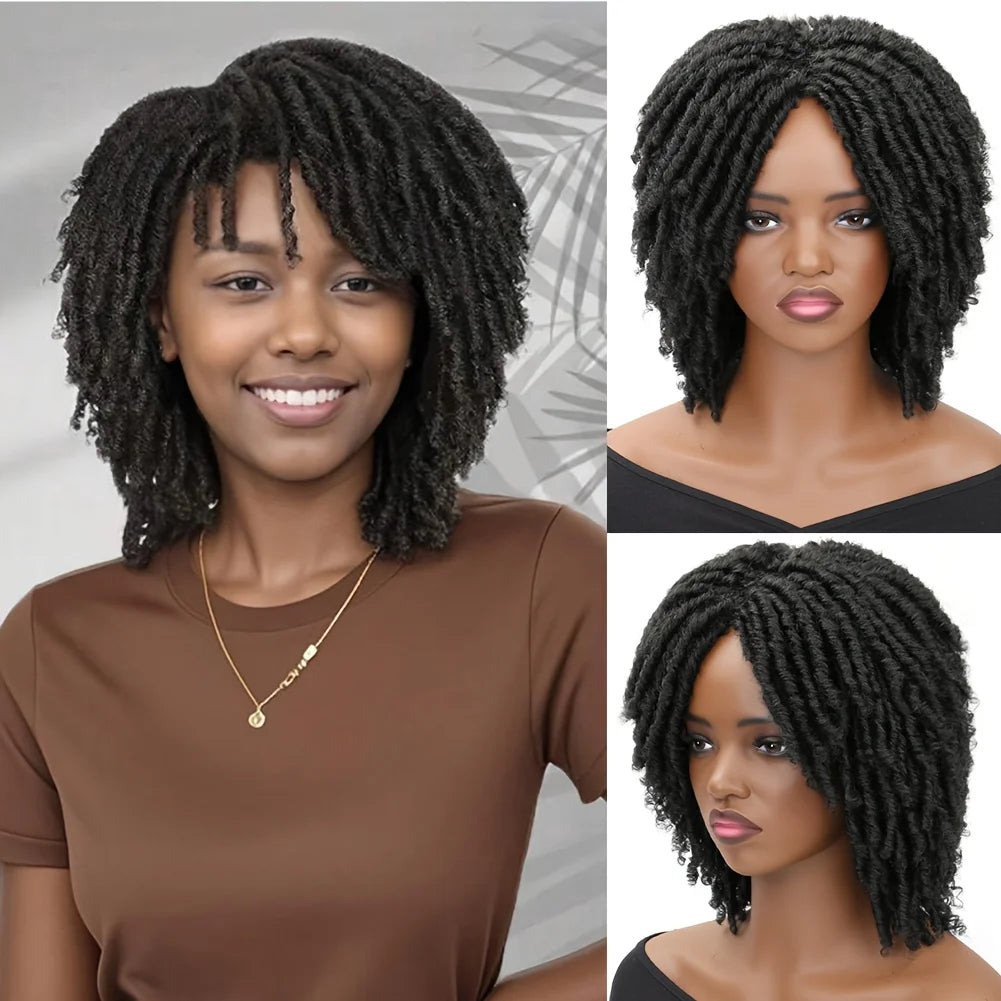 6 Inch Dreadlocks Wig Synthetic Afro Curly Twist Wig Glueless Natural Soft Faux Locs Dreads Wig For Women Daily Party Use