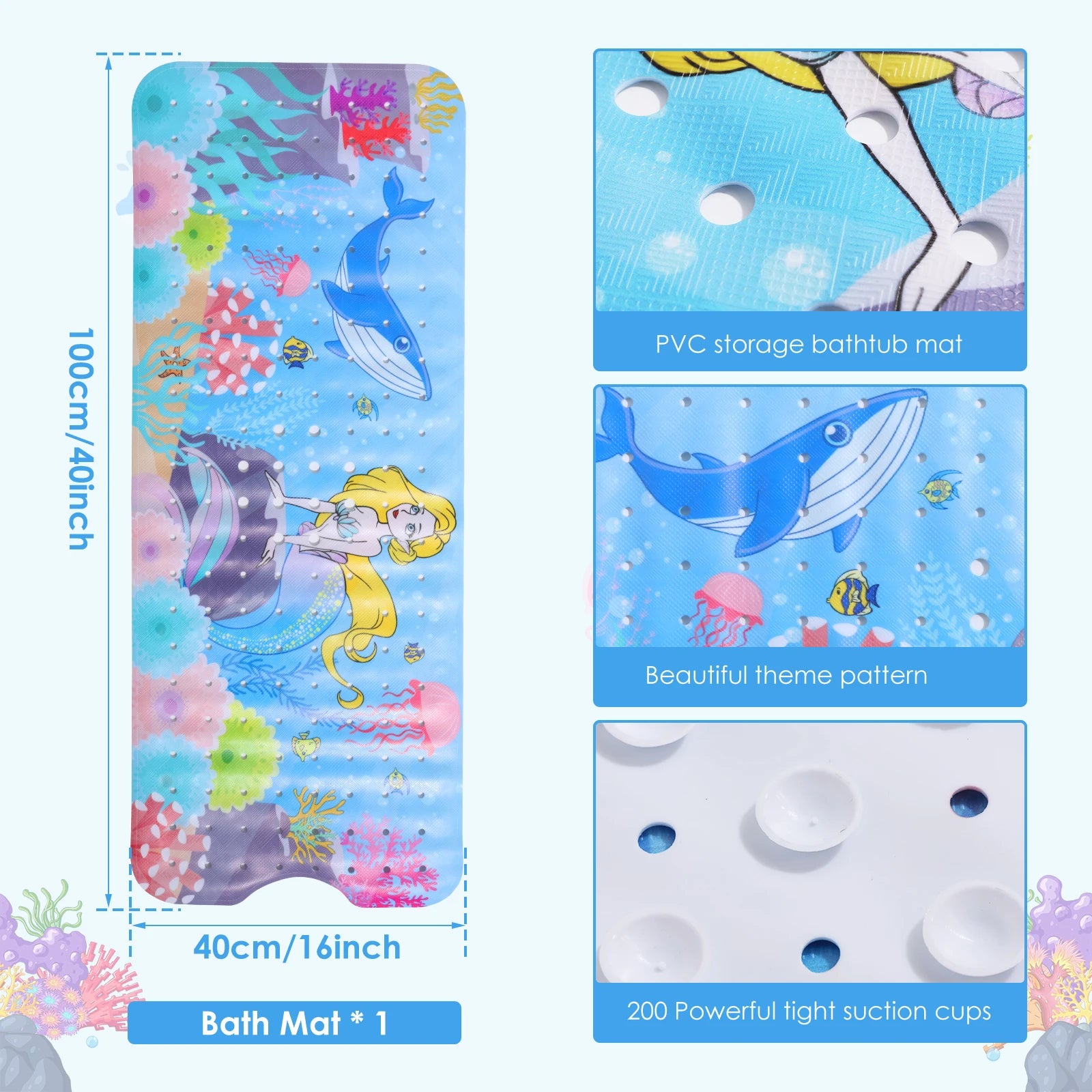 Large Cartoon Bath Mat Baby Kids Cute Sea World Anti-Slip Shower Bathtub Mats With Sucker Soft Massage Pad