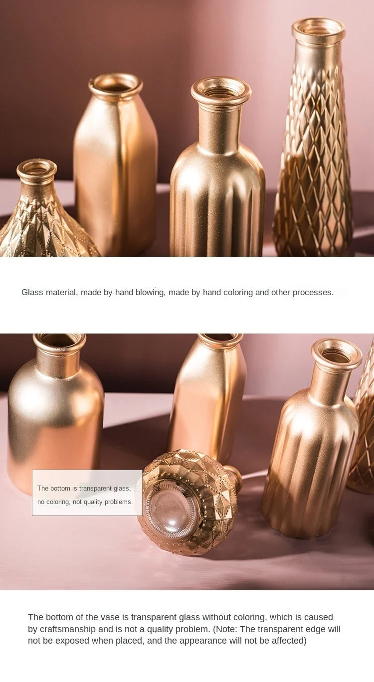 Modern Living Room Glass Vase Desktop Flower Vases For Homes Arrangement Container Decorations Bedroom Gold Decor