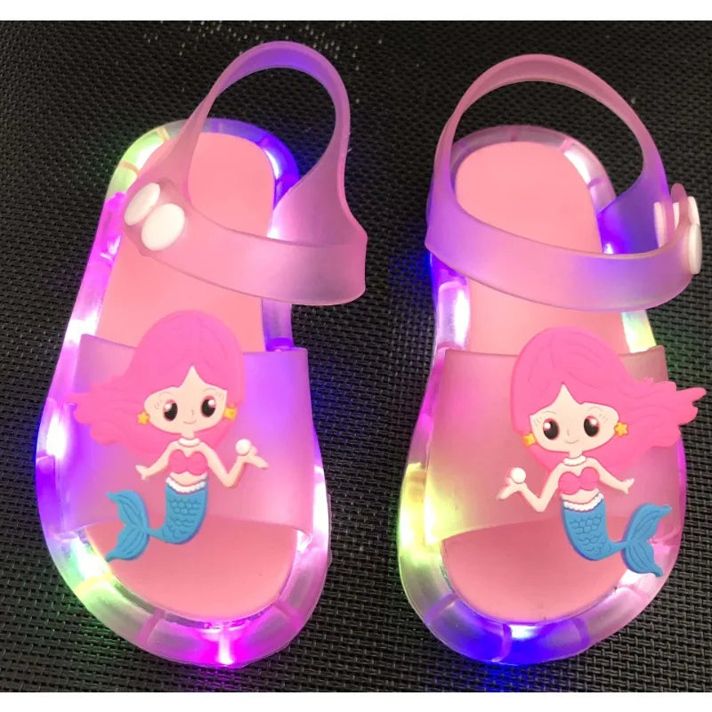 New Children Sandals Glow Cartoon Fashion Princess Summer Unicorn Mermaid Sandals Kids Shoes