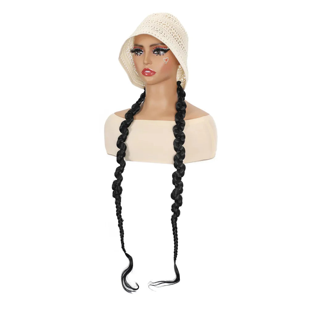 SQRDGQ Hat Wigs Cap with Braiding Hair Extensions Synthetic Wigs for Women Box Braids Crochet Hair Woman Wigs on Clearance Sale