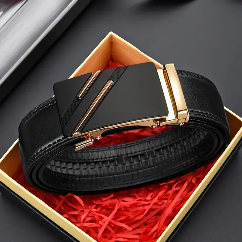 Cinturón de cuero para hombre – Diseño de lujo con hebilla automática de aleación metálica