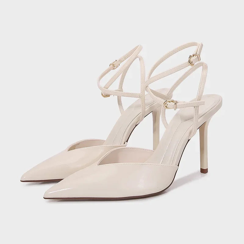 Luksuriøse designermerker med hæler for kvinner, sexy, spisst tå, naken stroppdesign, hælsandaler, elegante bryllups- og brudsko, festsko