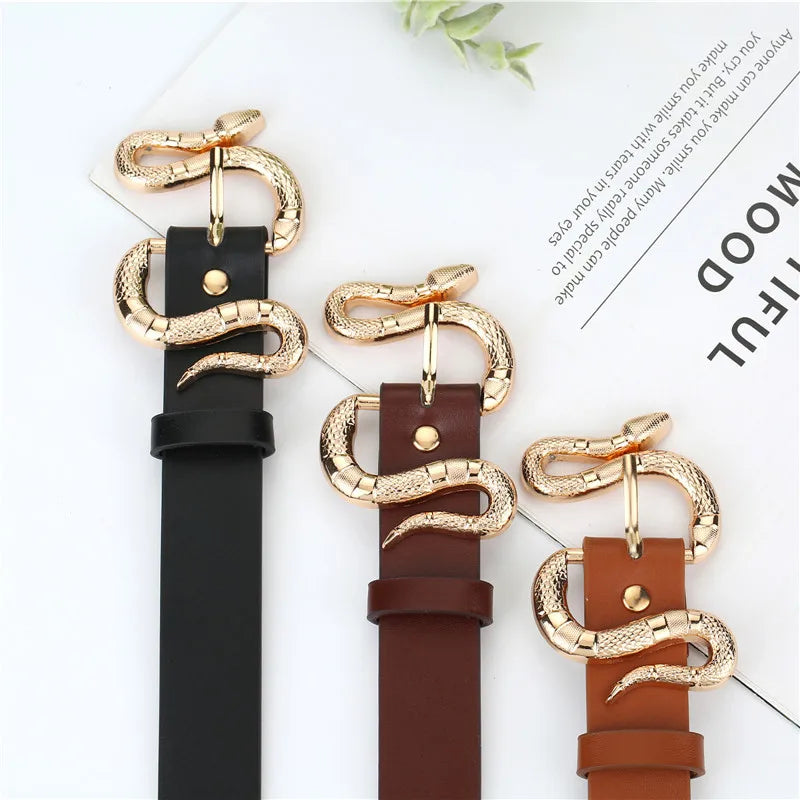 New European and American Style Women's Fashion Snake BucklepuVersatile Simple Belt for Jeans and Suits for Women