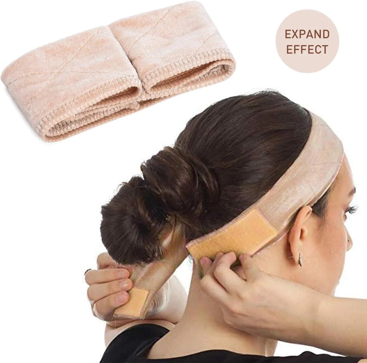 Wig Grip Band for Women, Beige Velvet Wig Headband with Adjustable Magic Tape, Non-Slip Wig Hold Band for Securing Wigs & Hat