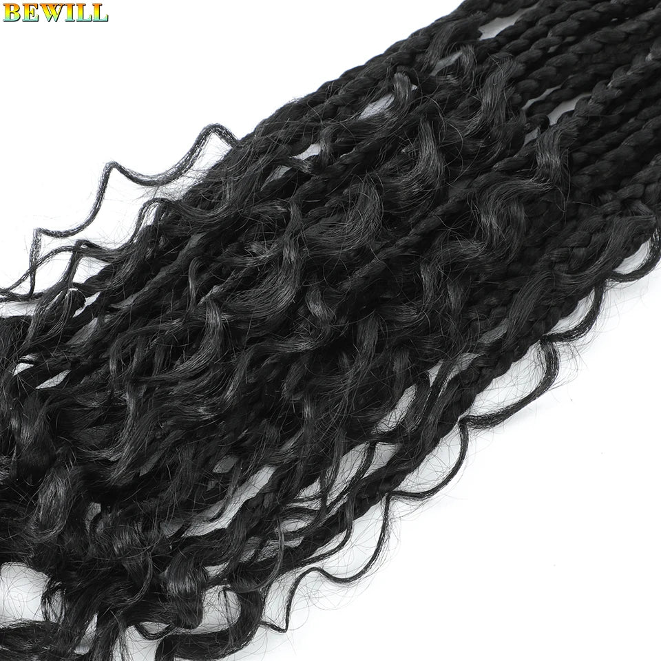 18" Long Boho Braids Extensions Goddess Box Braids Crochet Hair Black Purple Pink Synthetic Braiding Hair Bohemian Hippie Braids