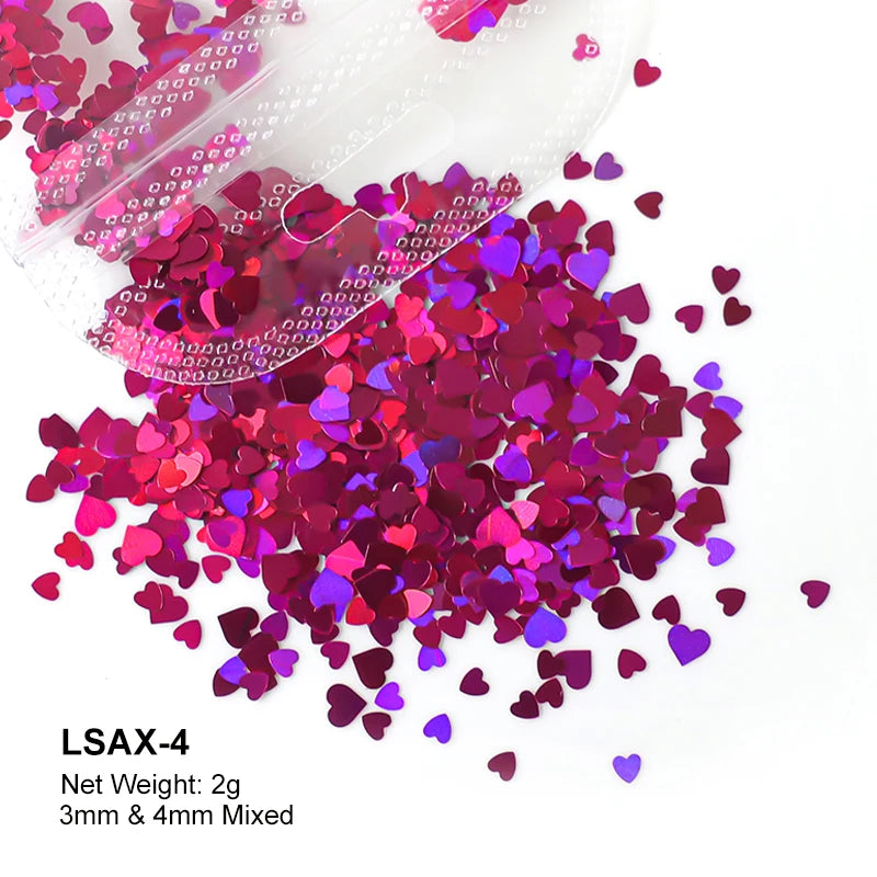 2g Holographic Nail Art Glitter Shiny Sweet Love Red Heart Flakes Sequins 3D Nail Paillette Manicure Valentine's Day Decorations