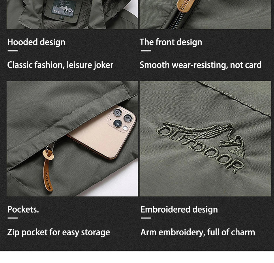 Chaqueta de invierno a la moda con capucha, chaqueta de camping y senderismo, chaqueta informal impermeable para hombre, cortavientos, ropa de abrigo para hombre