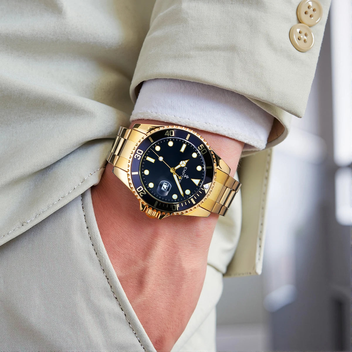 Montres pour hommes avec date, montre-bracelet de luxe étanche pour hommes, analogique, bicolore, en acier inoxydable, lumineuse