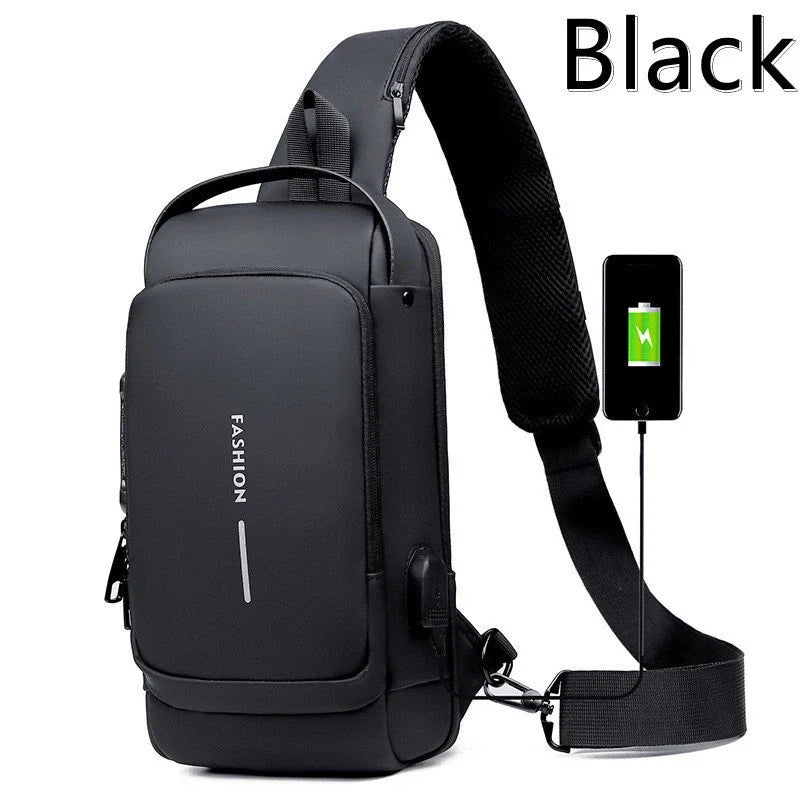 Bolso de pecho antirrobo para hombre: seguro, compacto y listo para cargar con USB