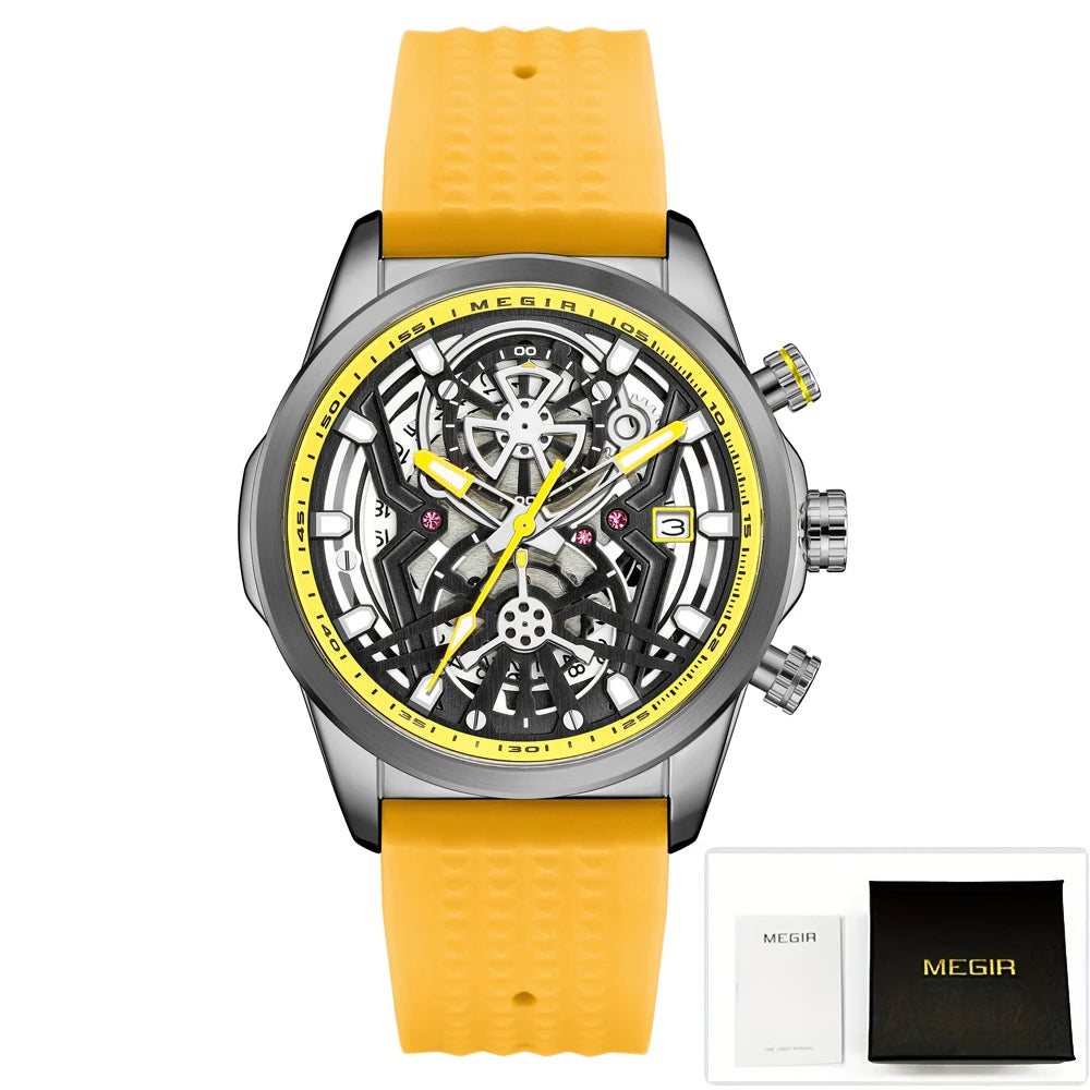 Relojes cronógrafo deportivos para hombre, marca de lujo superior, MEGIR, cuarzo, impermeable, a la moda, reloj de pulsera para hombre con fecha automática y manecillas luminosas