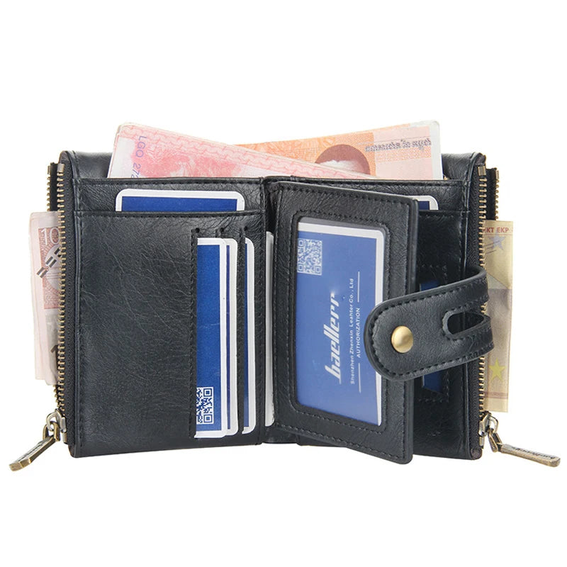 Billetera de lujo de piel sintética para hombre - Tarjetero con diseño de cadena corta, Monedero retro clásico (marca de alta calidad)