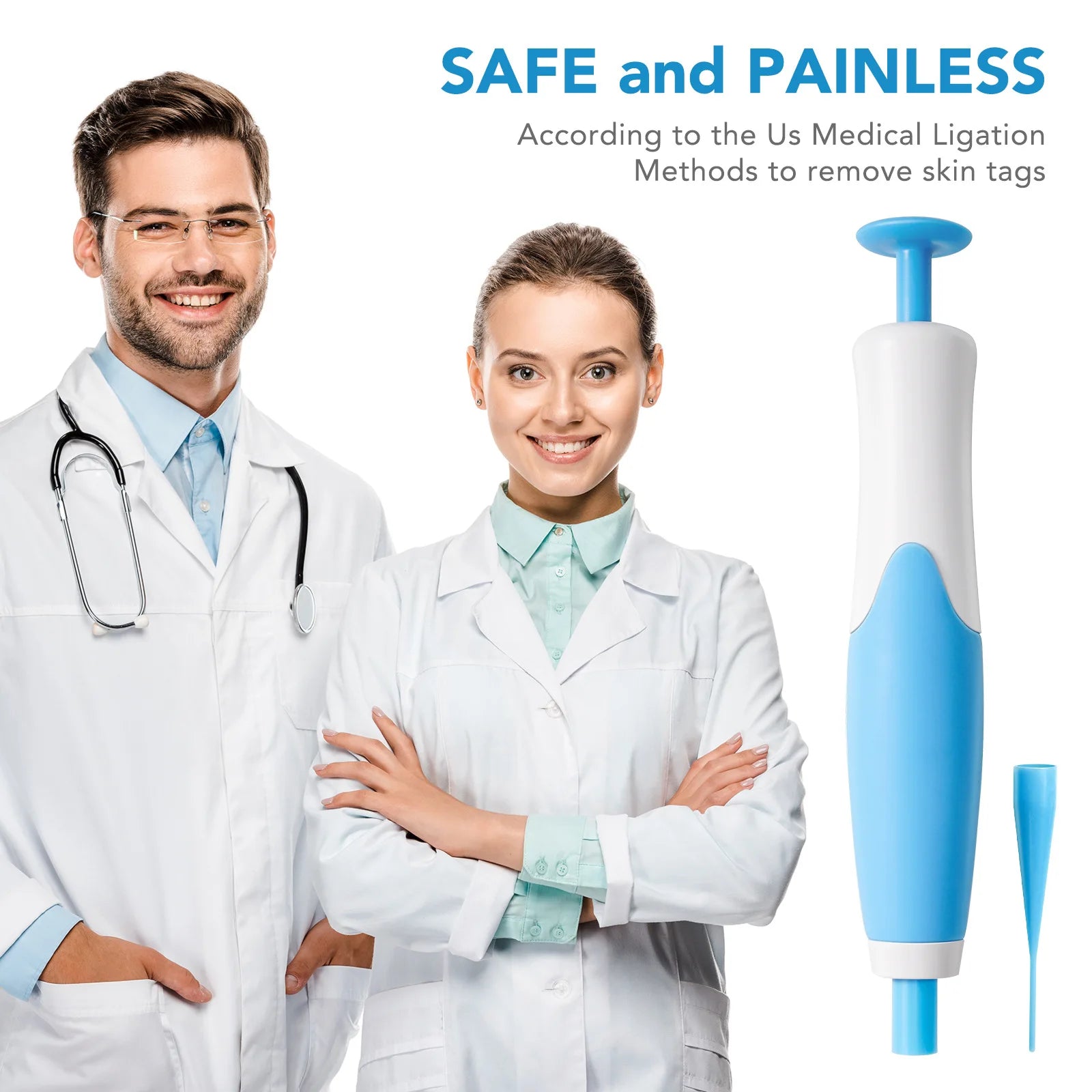 2-IN-1 Auto Skin Tag Removal Tool Kit Painless Skin Label Mole Acne Wart Removal Pen with Cleansing Swabs Facial Skin Care Tool