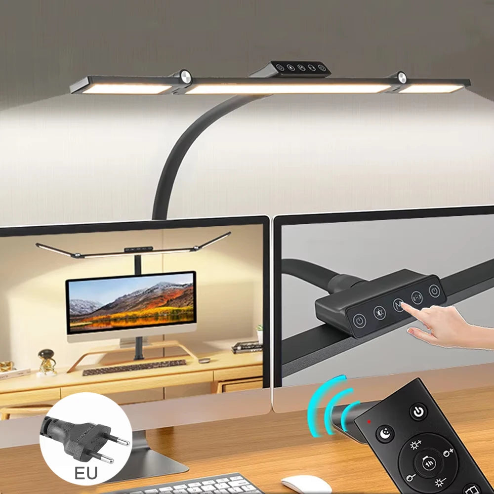 Lámpara de escritorio LED de oficina para el hogar, doble cabezal, atenuación continua, luces de lectura que cuidan la vista, 3 modos de color, lámparas de mesa de PC ajustables y flexibles