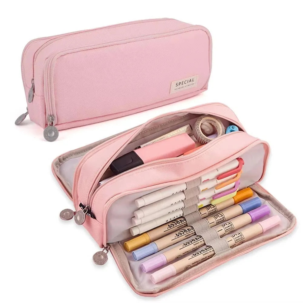 Trousse à crayons 3/4 compartiments multicouches grande capacité pour écoliers, compartiment transparent pour stylos