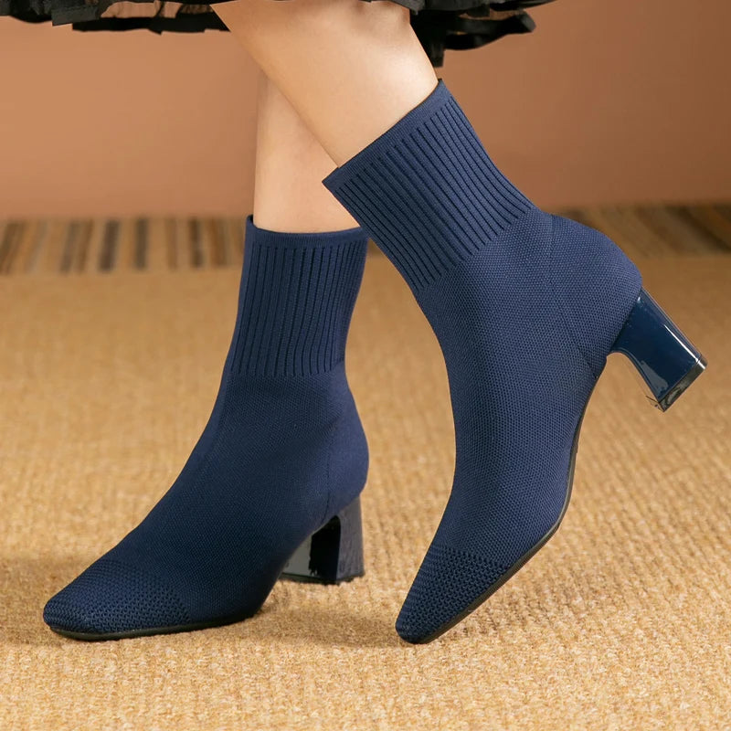 Botas de mujer, nueva moda, punta fina, tejido suave, informales, cómodas (altura del tacón 4.5 cm)