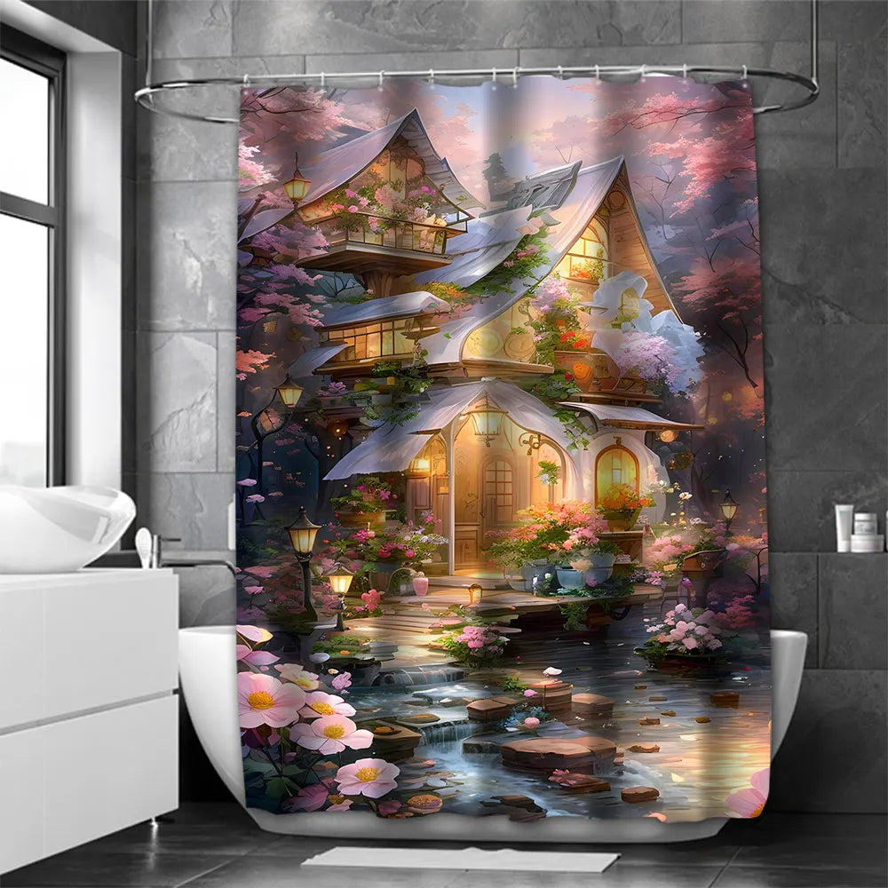 Dream view Cottage Bathing Curtain Bathroom Shower Curtain Waterproof With 12 Hooks Home Deco Free Ship