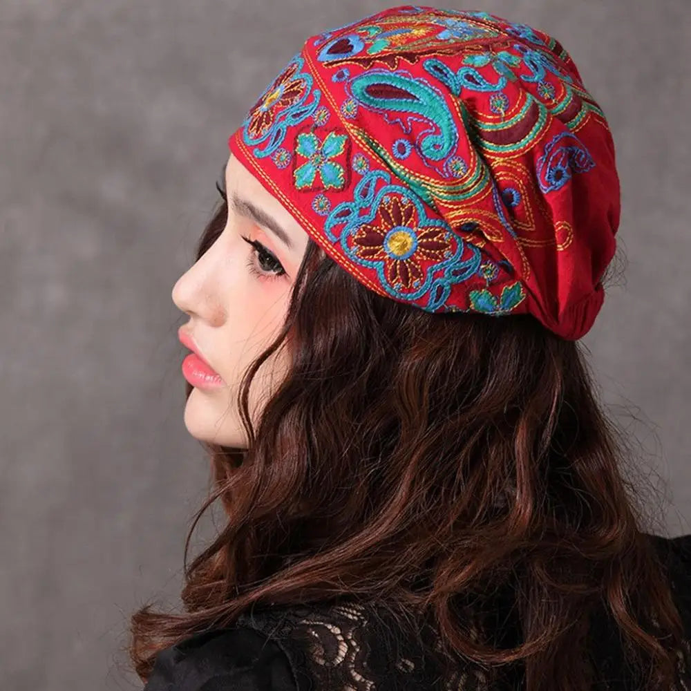 Pañuelos de flores bordados a la moda estilo mexicano Turbantes étnicos Sombreros Gorro transpirable vintage para cubrir el cabello para mujeres
