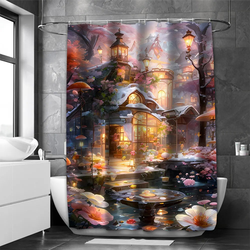 Dream view Cottage Bathing Curtain Bathroom Shower Curtain Waterproof With 12 Hooks Home Deco Free Ship