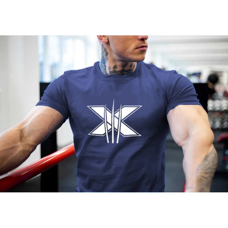 Ropa de gimnasio para hombre, camiseta de manga corta de algodón deportivo, para correr, entrenamiento, ajustada, estampada, sudadera, camisetas casuales
