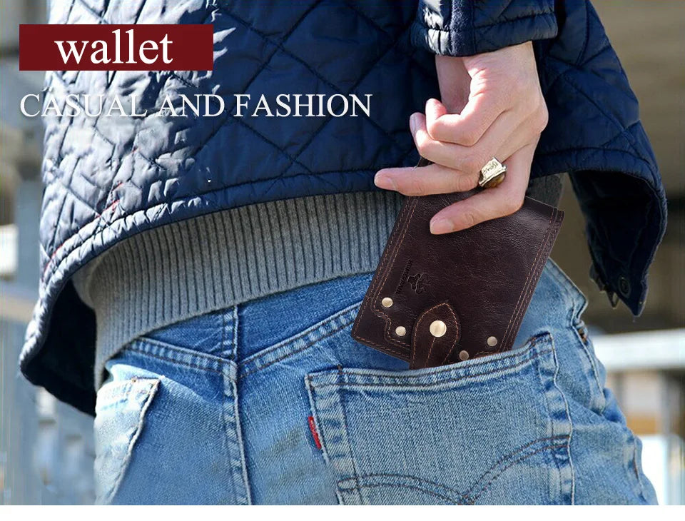 HUMERPAUL Lujosa cartera de cuero 100 % genuino para hombre, delgada, minimalista, duradera, con monedero, bolsillo para monedas, bloqueo de tarjetas de crédito.